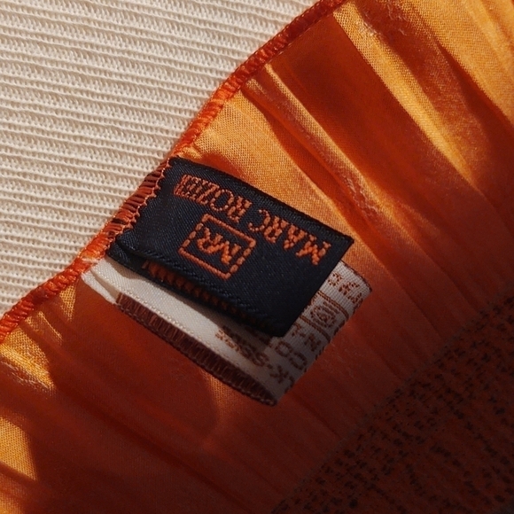 Marc Rozier Orang and Gray Striped Silk - Cotton - Linen Blend Scarf - Picture 5 of 7